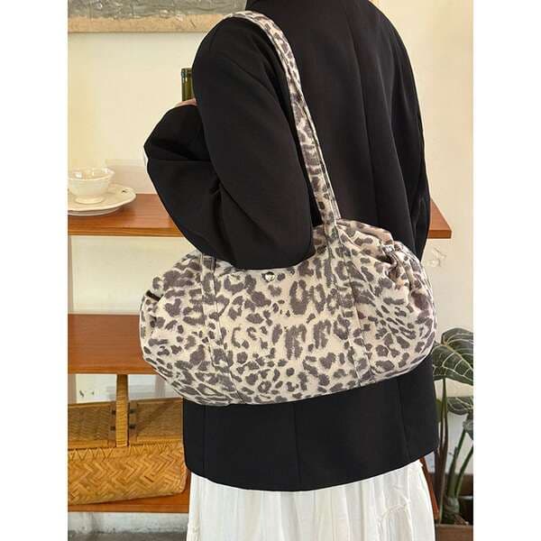 Korean Style Leopard Print Bowling Bag For Women - New Large Capacity Nylon Shoulder Bag, Lightweight Casual Commuter Handbag