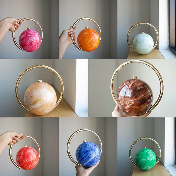 European & American Luxury Tech-Style Handbag Marble Pattern New Spherical Evening Bag Electroplated Minimalist Box Bag