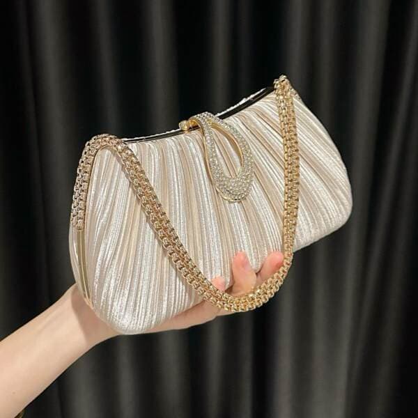 2025 New Satin Pleated Evening Bag For Women, Chain Bracelet Clutch For Formal Gowns And Cheongsam, Shoulder And Crossbody Bag