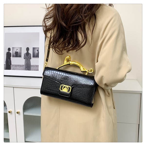 Cross-Border Celebrity Style Leopard Handle Bag Square Luxury Cowhide Fashion Versatile Banquet Shoulder Bag For Women