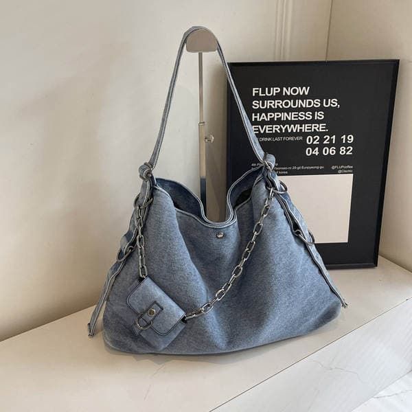 Cross-Border Denim Shoulder Bag For Women, Large Capacity Crossbody Bag, 2024 New Trendy High-End Handheld Tote Bag