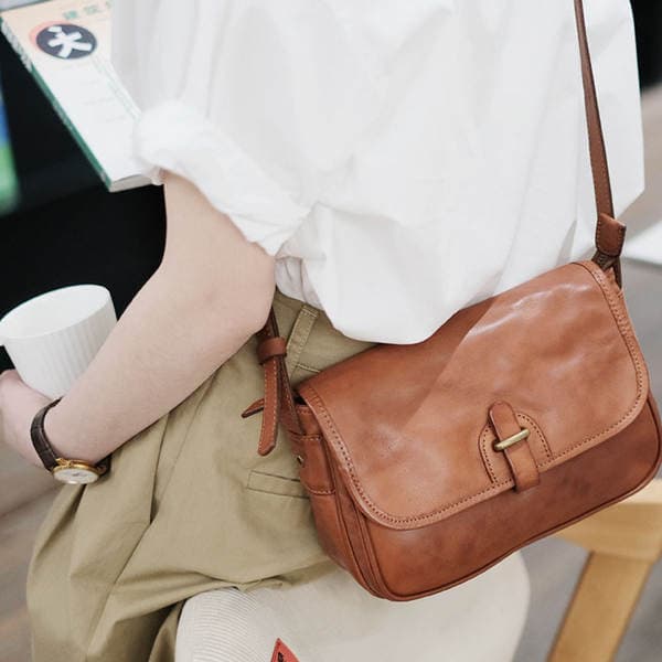 2026 New Model: Retro Textured Small Square Genuine Leather Messenger Bag, Japanese Style Cowhide Crossbody Bag For Women