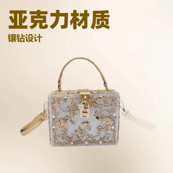 European And American Acrylic Evening Bag Hollow-Out Metal Carved Diamond Inlaid Handbag Shoulder Crossbody Bag For Women