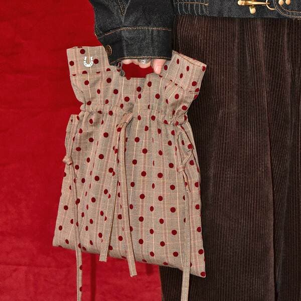 HAAHUA Original Polka Dot Velvet Drawstring Bag Retro Red Wedding Bag New Year Crossbody Bag Niche Design