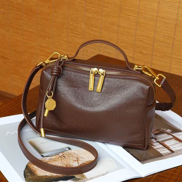 Genuine Leather Vintage Small Square Bag For Women 2026 New Vegetable Tanned Cowhide Crossbody Bag Versatile Handbag Shoulder Bag Luxury Style