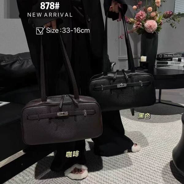 Genuine Leather Boston Bowling Bag For Women - Luxury Vintage Commuter Underarm Bag, Large Capacity Tote
