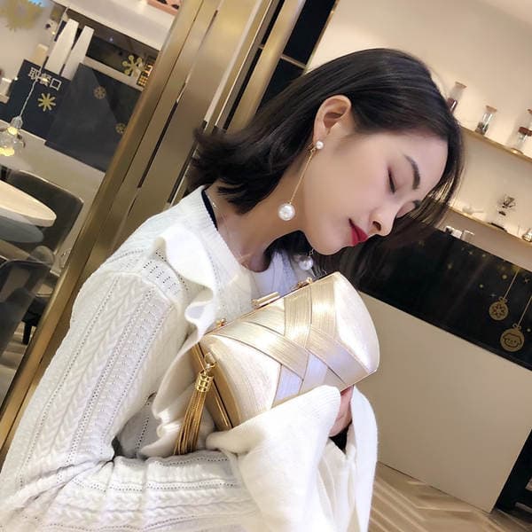 Silky Satin Tassel Evening Clutch Bag For Women, Chain Banquet Bag, Elegant Cheongsam Purse