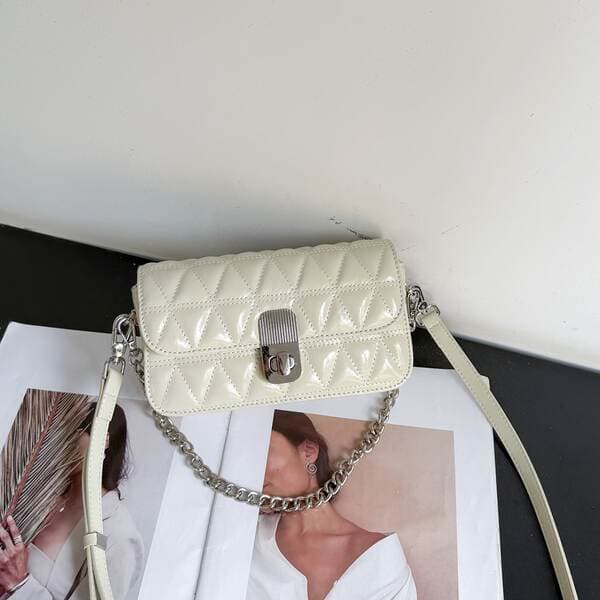 Fashion Genuine Leather Quilted Chain Shoulder Bag For Women, Oil Wax Cowhide Versatile Single Shoulder Crossbody Square Bag
