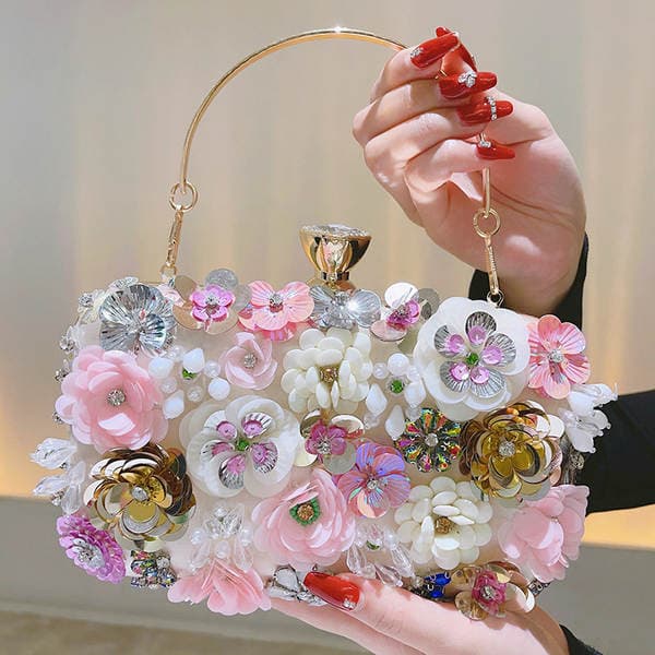 Floral Evening Clutch Bag Elegant Lady's Party Bag Bridesmaid Pouch Fashion Sequined Square Handbag Exquisite Hand-Carry Bag