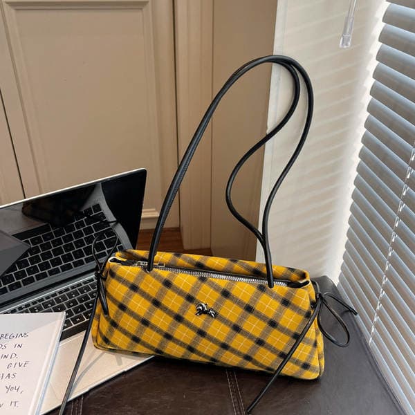 French Style Niche Plaid Underarm Bag For Women - Elegant Versatile Minimalist Baguette Handbag, Sophisticated Fashion Commuter Shoulder Bag