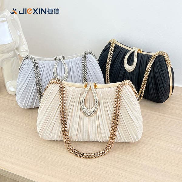 New Cross-Border Pleated Evening Bag Solid Color Handbag Simple Versatile Trendy Elegant Cheongsam Banquet Bridal Women's Bag