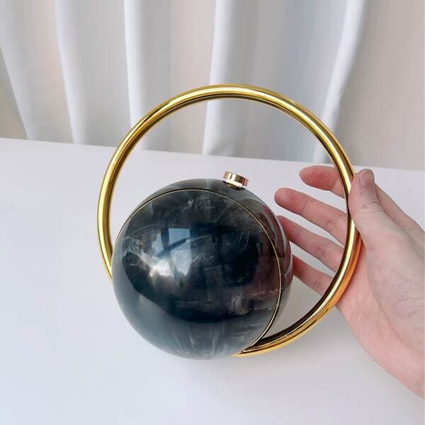 2025 New Spherical Evening Bag Electroplated Handle Luxury Handbag Marble Pattern Minimalist Runway Wholesale Bag