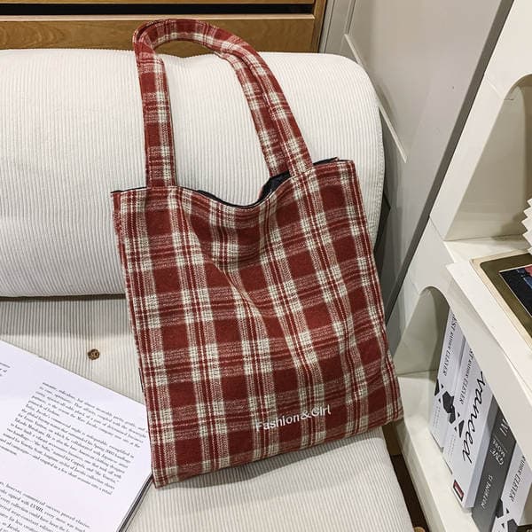 Winter New Plaid Bag For Women Korean Lazy Style Large Capacity Student School Commuter Shoulder Bag Tote Bag