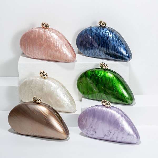 Women's New Acrylic Pressed Evening Bag - Shoulder Crossbody Wedding Banquet Clutch With Chain