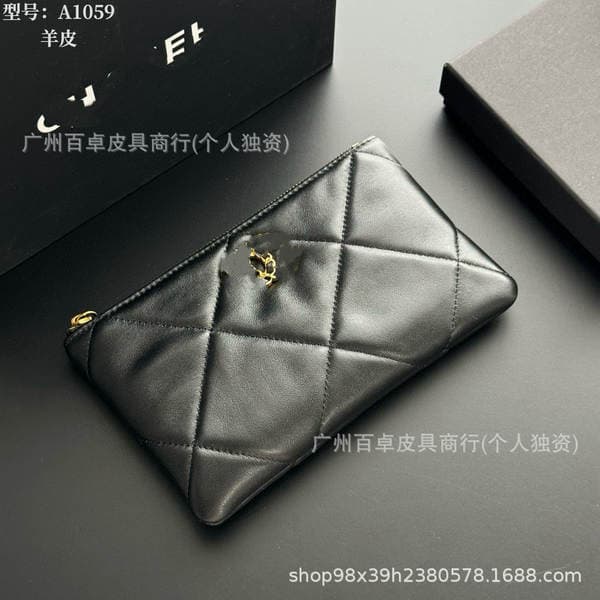 D-House Large Diamond Quilted Women's Clutch Bag Lambskin Evening Bag Zipper Genuine Leather Phone Envelope Bag