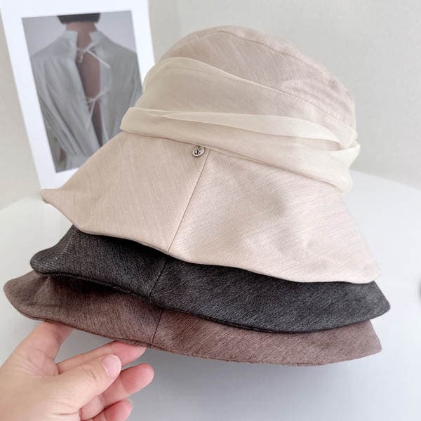 Elegant Luxury Mulberry Silk Ribbon Bucket Hat For Women, Summer Sun Protection Lyocell Cooling Sun Hat