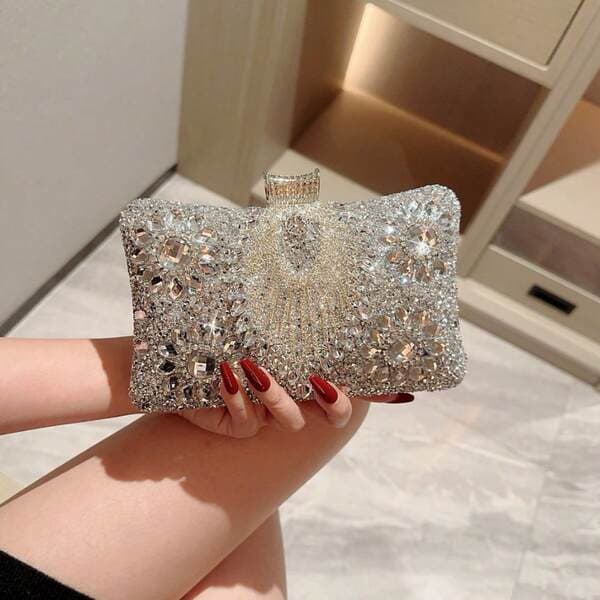 2025 New Luxury Diamond-Encrusted Cheongsam Clutch Bag, Rhinestone Evening Bag For Formal Gowns With Chain Strap