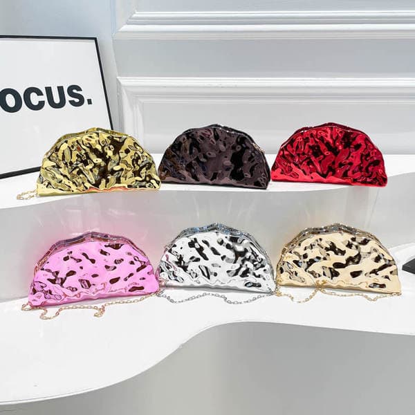 2025 New European & American Cross-Border Irregular Glossy Acrylic Dumpling Women's Fan-Shaped Evening Bag Handheld Crossbody Bag